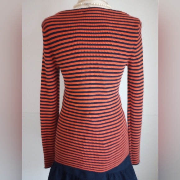 Ralph Lauren Orange Navy Blue Striped Shaker Knit Boat Neck Sweater Size Small - Picture 9 of 15